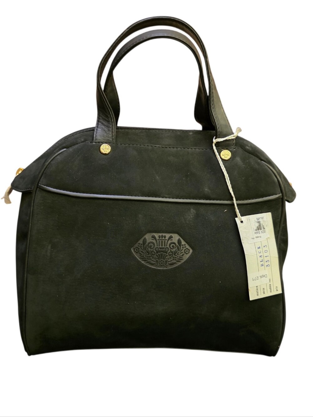 Texier Presents Louvier SUEDE Leather HANDBAG Embossed Logo With Straps